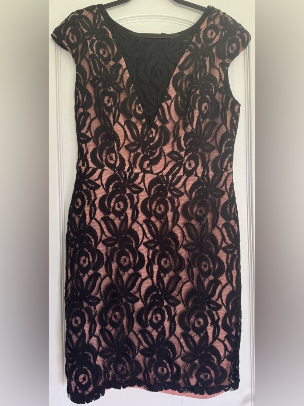 Eva Franco Lace Dress XL Black Nude Lining Fitted Cocktail Date Night